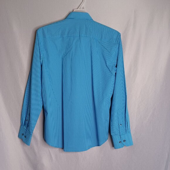 Bugatchi Shaped Fit Shirt Mens Medium Teal Blue Long Sleeve Button Down Luxury - Picture 2 of 8